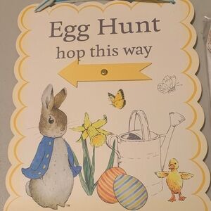 Charming Easter Egg Hunt Sign with Rabbit and Yellow Accents